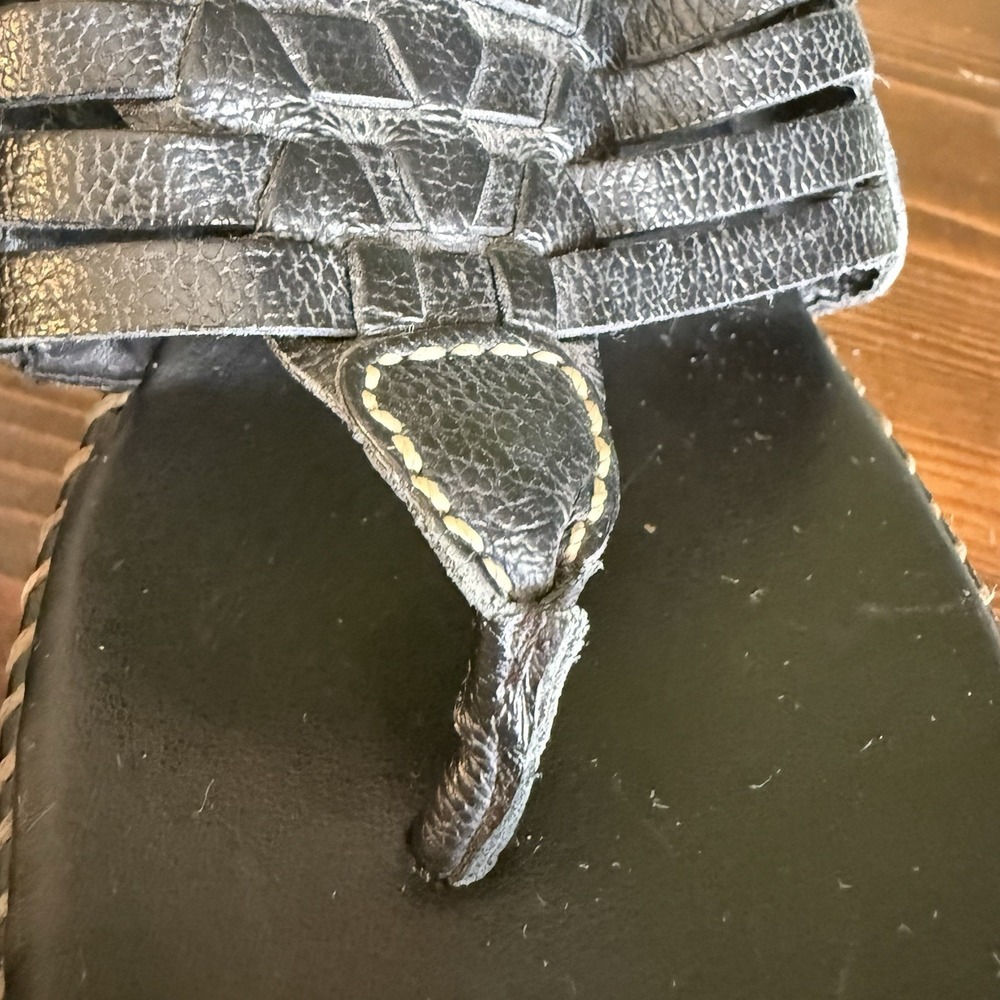 Vintage 90s Y2K MIA Blk Leather Stitched Kitten Heel Thong Sandals Brazil Sz 8.5 - Picture 13 of 15